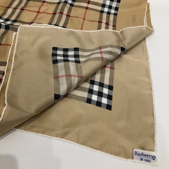 #26 Burberry Beige  Check Silk Scarf Sku# 85315 (Gently Used) - Picture 10 of 13